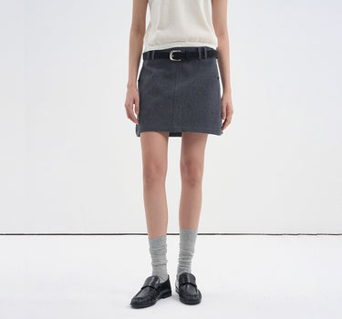 Simple A-Line Mini Skirt with Leather Belt