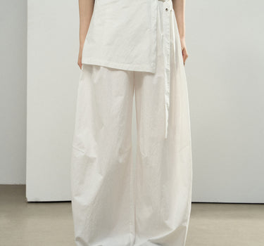 Detachable Apron-Front Wide-Leg Pants