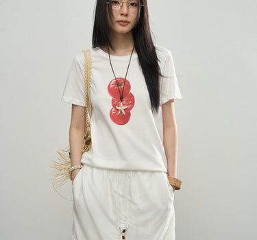 Playful Fruit-Print T-Shirt with Tomato Graphic