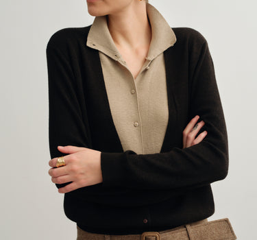 Layered Shirt-Collar Knit Cardigan