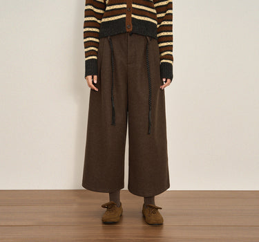 Retro Cropped Wide-Leg Pants with Drawstring