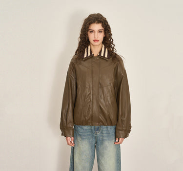 Vintage Distressed Leather-Style Jacket