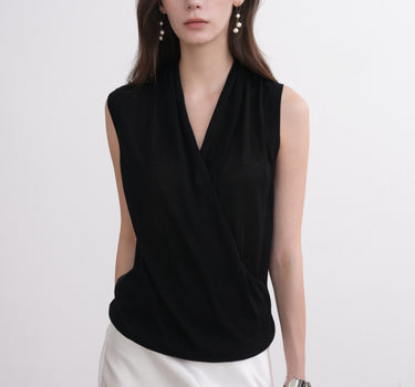 French-Style Layered V-Neck Tencel Knit Top