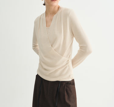 Women’s V-Neck Wrap Knit Sweater with Side Pleats