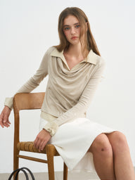 POLO Faux Two-Piece Patchwork Top