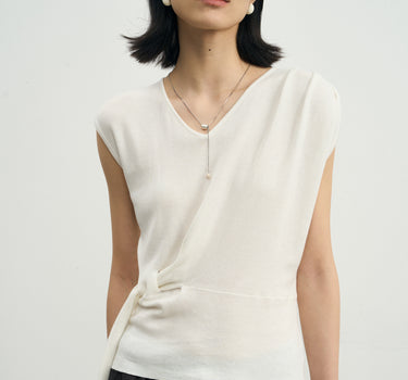 Tie-Front Sleeveless Top with Flowing Ribbon