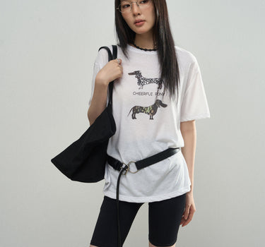 Casual Puppy Print T-Shirt with Dachshund Graphic