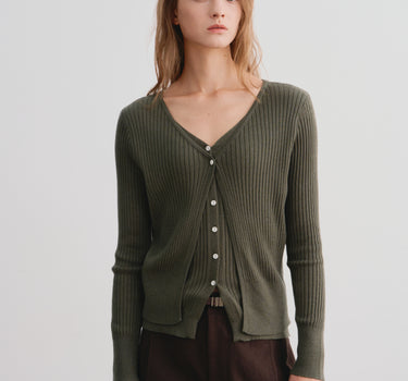 Retro Offset Button Ribbed Two-Piece Knit Set