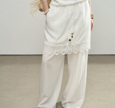 Lightweight Lyocell Lace Trim Skirt Pants Set