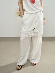 Lightweight Lyocell Lace Trim Skirt Pants Set