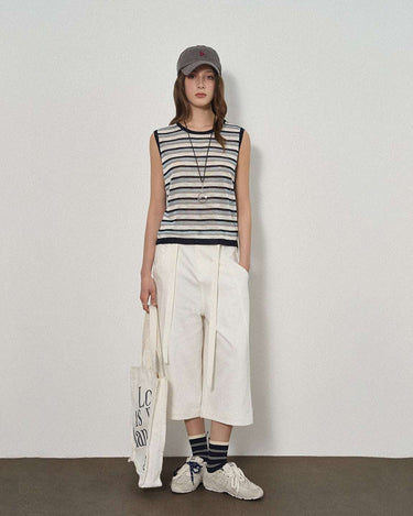 Mid-Length Casual Pants with Wide-Leg Fit