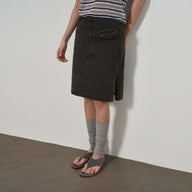 Distressed Workwear Denim Skirt with Patchwork Details