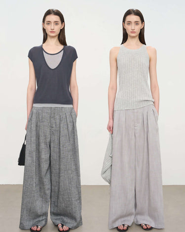 Relaxed-Fit Wide-Leg Pants – Two-Tone Style