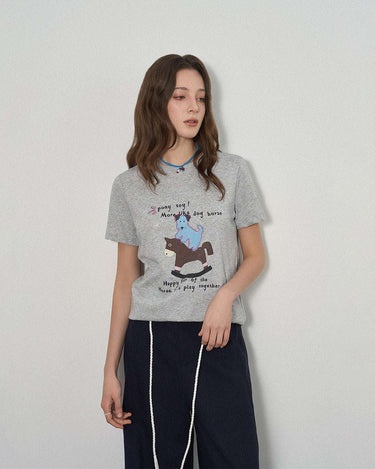 Playful Puppy and Rocking Horse T-Shirt for Casual Style