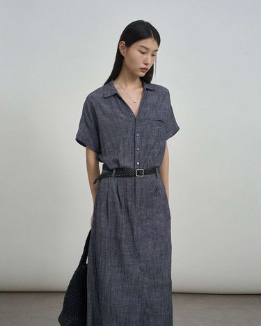 Vintage Linen-Blend Dress with Belt