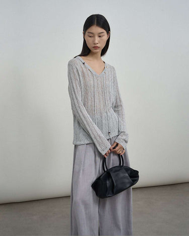 Lightweight Beaded Cable-Knit Sweater