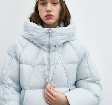 Drawstring Zipper Hooded Down Jacket for Women