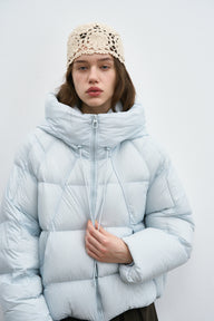 Drawstring Zipper Hooded Down Jacket for Women