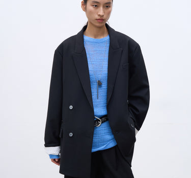 Contrast-Sleeve Oversized Double-Breasted Blazer