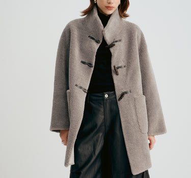 Mid-Length High-Neck Shearling Coat