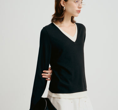 Wool Silk Blend V-Neck Top