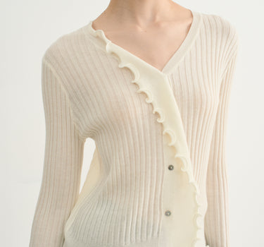 Vintage Ribbed Knit Sweater with Ruffle Trim