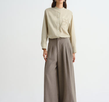 Embroidered Stand Collar Long-Sleeve Shirt