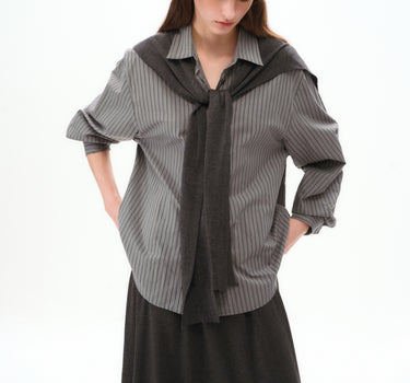 Two-in-One Striped Shirt with Knit Shawl