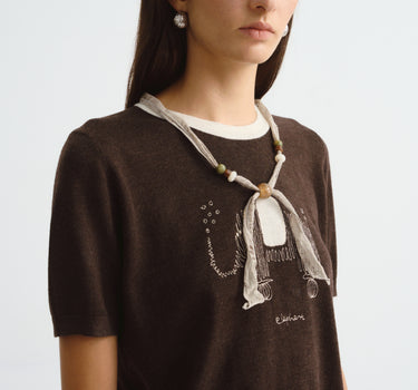 Women’s Hand-Drawn Printed Short-Sleeve Sweater