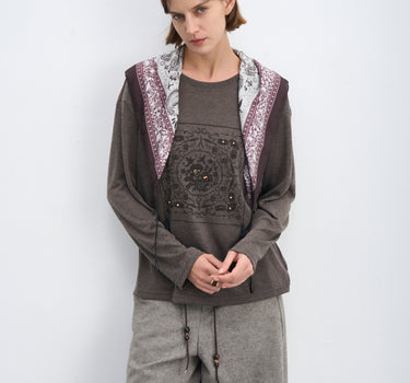 Vintage Print Beaded Long-Sleeve T-Shirt