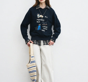 Cute Graphic Letter Crewneck Pullover for Women