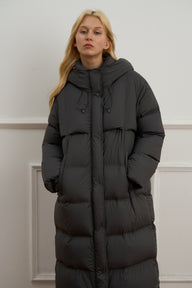 Women’s Long-Length Zipper Hooded Down Coat