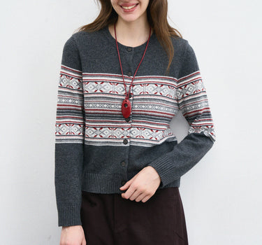 Timeless Vintage Knit Cardigan with Ethnic Design