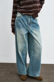 Classic Washed Blue Wide-Leg Jeans