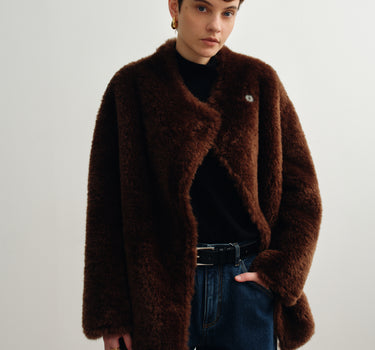 Soft Dropped-Shoulder Vintage Faux-Fur Coat