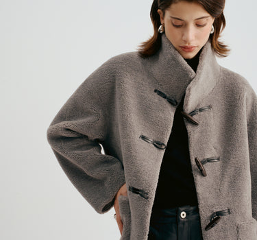 Mid-Length High-Neck Shearling Coat