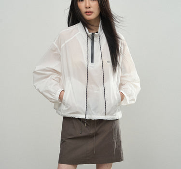 UV-Protective Stand-Collar Letter Print Top