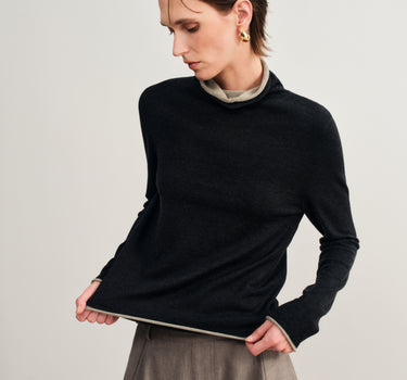 Color-Blocked High-Neck Knit Sweater