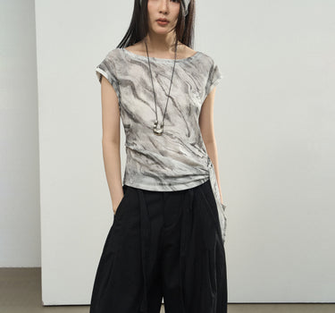 Ink-Wash Off-Shoulder Blouse
