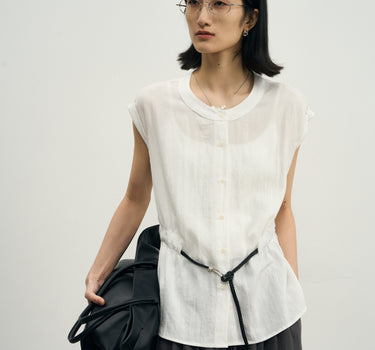 Elegant Adjustable Waist Lyocell Blouse