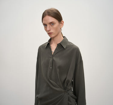 Waist-Defining Lyocell Shirt in Dark Gray