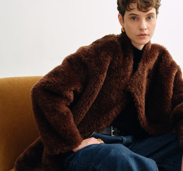 Soft Dropped-Shoulder Vintage Faux-Fur Coat