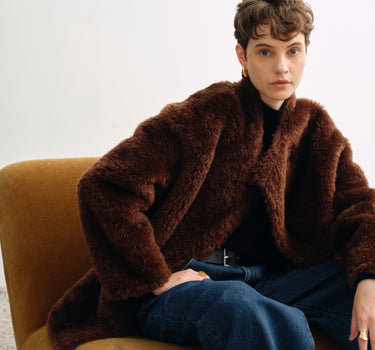 Soft Dropped-Shoulder Vintage Faux-Fur Coat