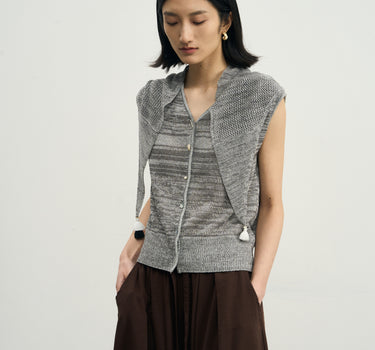 Shawl-Neck Openwork Knit Sweater