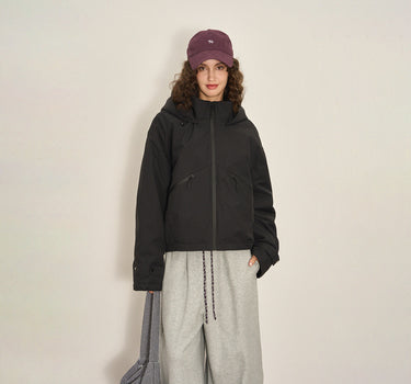 Fleece-Lined Zipper Down Jacket in Black