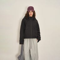 Fleece-Lined Zipper Down Jacket in Black