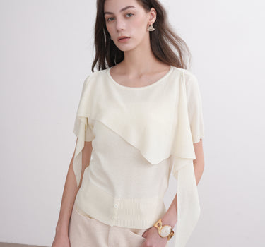 Short-Sleeve Wrap-Style Rib Knit Top