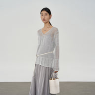 Knit Patchwork Dress with Lace-Up Sweater