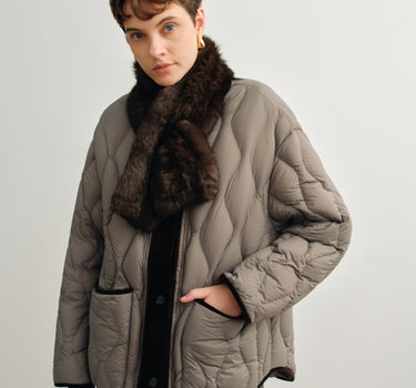Vintage Corduroy Trim Diamond Quilted Down Jacket