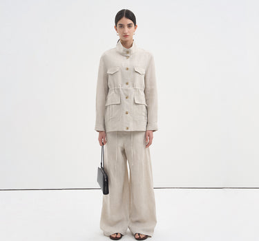 Linen Blend Drawstring Utility Pocket Shirt